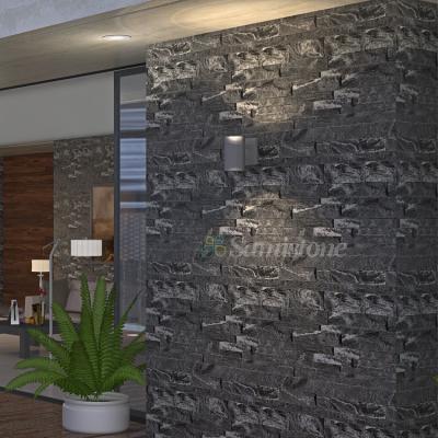 China Samistone Everest Black Culture Stone Wall Panel Indoor Or Outdoor Exterior Stone for sale