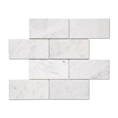 China Parquet Samistone Carrara White 3x6 Inch Brick Mosaic Slab For Wall And Floor for sale