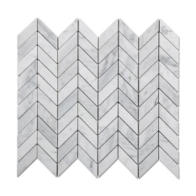 China Saimstone Carrara Chevron White Marble Flooring Mosaic Slab For Bathroom for sale