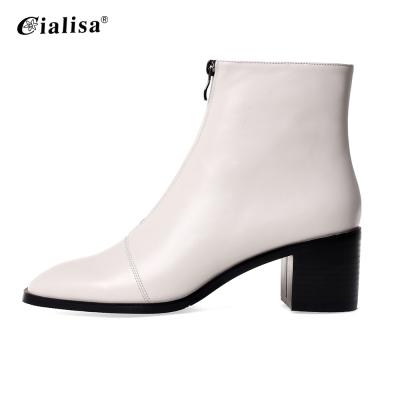 China Anti-Smell Factory Price Cheapest White Square Zipper Woman Boots Block Heel Ladies Ankle Boots for sale