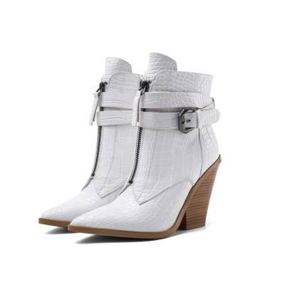 China Anti-odor factory direct sale ladies short ankle boots headed toe side zipper block heel ankle boots for ladies for sale