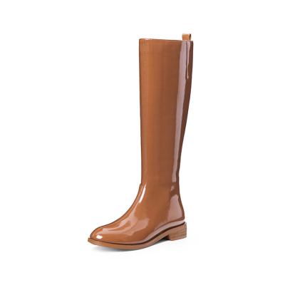 China High Quality Blue Round Toe Anti-slippery Knee High Patent Leather Knee High Boots Flat Shoes Women's Long Boots for sale