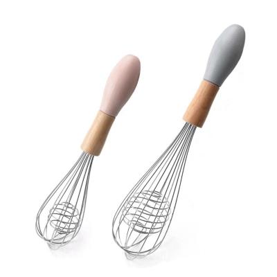 China Sustainable High Quality Wooden Handle Stainless Steel Cooking Egg Beater With Ball for sale