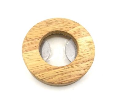 China Viable High Quality Custom Wholesale Magnet Round Handle Stainless Steel Wooden Bottle Opener for sale