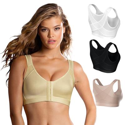 China Breathable Women Body Shaper Hooks Sports Bra Adjustable Skin Corset Top Post Surgery Compression Push Up Bra Cross Back Breathable Bra for sale