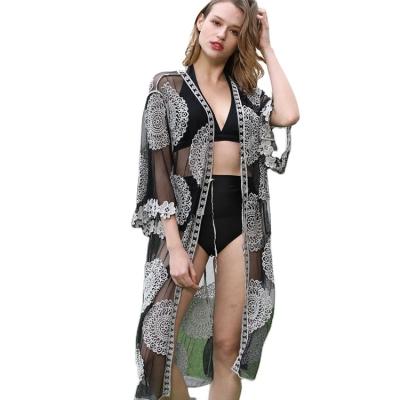 China New Women Plus Size Kimono Long Sleeve Cover Ups Women Swimwear Suit Cardigan Beach Wear Swimwear Cover Up Mesh Beach Bikini Cover Up for sale