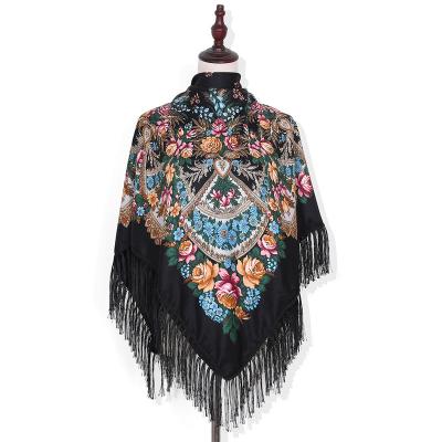 China Russian female tourist square scarf cotton style comfortable hot selling ethnic sunshade sunscreen printed fringe cape for sale