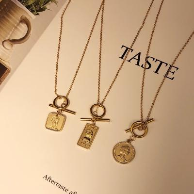 China Fashionable and beautiful women's fashionable and beautiful titanium steel gold-plated gold-plated simple all-match necklace gold coin temperament sweater chain long for sale