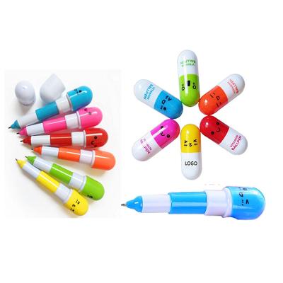 China Just Pop The White Cap And Pull It Tip Pen Stretch Vitamin Ballpen Mini Capsule Expandable Ballpoint Pen for sale