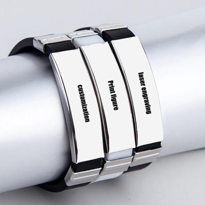 China Fashionable And Beautiful Adjustable Stainless Steel Strap Couples Silicone Sports Bracelet Can Be Customized for sale