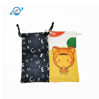 China Soft Fabric Sunglasses Bag Double Drawstring Microfiber Eye Glass Hot Stamped Printing Pouch for sale