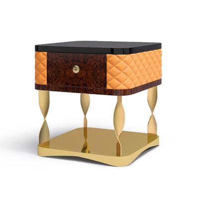 China Modern Style Luxury Furniture Italy ProCARE Bedroom Furniture Leather Bedside Table With Drawers for sale