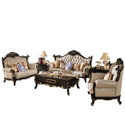 China Classic Style Modular Carved Wood And Leather Sofa Sets Solid Wood Frame Royal Sofa Set for sale