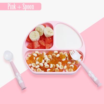 China 2022 New Baby Products Silicone Slit Toddler Baby Feeding Dish Sucking Dinner Baby Food Silicone Dish Spoon Set for sale