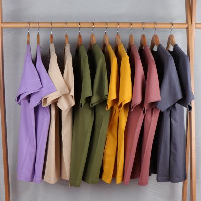 China Multicolor Basic Insti Heavy Pure Color Cotton Blue Purple T-shirt Men's Anti-Wrinkle Color Cool Haze Retro Four Seasons Basing Shirt for sale