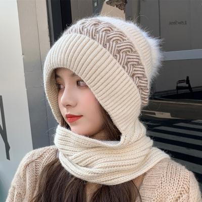 China COMMON hat, bib, one piece hat plus velvet warm woolen hats autumn and winter hearing protection knitted hooded scarf for sale