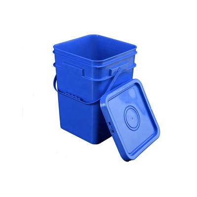 China Safety 20 Liter 5 Gallon Plastic Buckets Square Plastic Pails With Lids Handles for sale