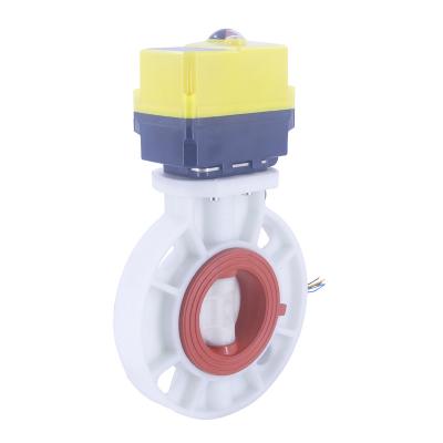 China 220VAC 4-20ma general trigger flow control dn65 wafer type - 2 way PVC electric plastic driving butterfly valve for sale