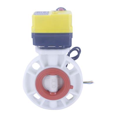 China General DN50-DN300 2/4/6/8 Inch Plastic Double Seat CPVC UPVC Wafer Type EPDM FPM Flange Electric Modulation Butterfly Valve for sale