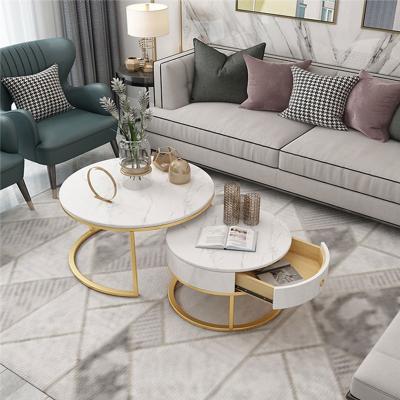 China Minimalist round light coffee table slab rock drawer combination living room modern luxury extendable home small apartment for sale