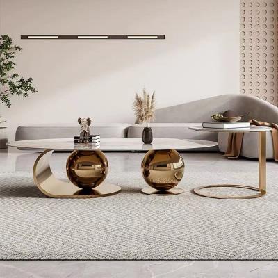 China Custom Extendable Coffee Table Oval Marble Base Stainless Steel Unique Sphere Coffee Table for sale