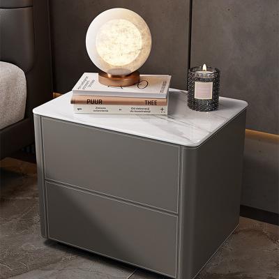 China (Other)Adjustable Modern Light Luxury Leather Bedside Table Marble Texture Countertops for sale