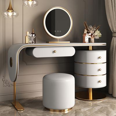 China Modular newly designed curved table corners with mirrored dresser drawers on round bedroom walls for sale