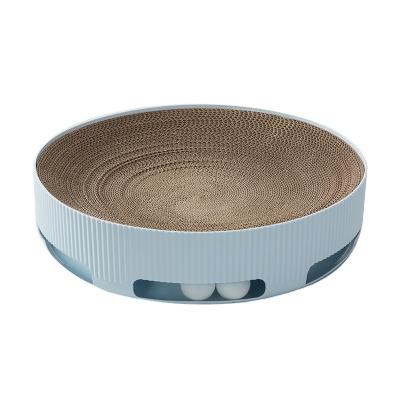 China Viable Pet Toy Round Shape Cat Scratcher With Ball Toy In The Bottom Cat Track Colorful Environmentally Pet Friendly Toy for sale