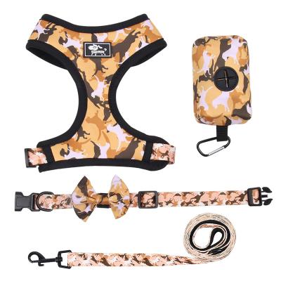 China Newest Reflective Animal Series 4 Sets Printing Soft Breathable Reflective Dog Harness Collar And Leash Set for sale