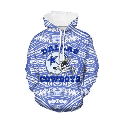 China Custom Polynesian Tribal White Blue White Men's Personality Polynesian Blue Logo Anti-Wrinkle Football Team Long Sleeve NFLE Hoodie Hot Sale for sale