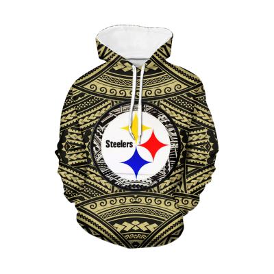 China American Football Anti-Wrinkle Anti-Wrinkle Hoodie Polynesian Tribal Team Logo Men Yellow-Black Custom Wholesale Large Size Casual Long Sleeve for sale