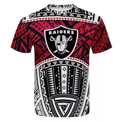 China Las Vegas QUICK DRY Football Team Logo Print T-Shirts Red & White Polynesian Tribal NFLE Tribal Tee Loose Design Plus Size Short Sleeve Shirt for sale