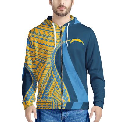 China Custom Anti-Wrinkle Polynesian Tribal Blue Bottom With Gold Print Men Zip Hoodie Los Angeles Football Team Nfle Men Drawstring Hoodie for sale