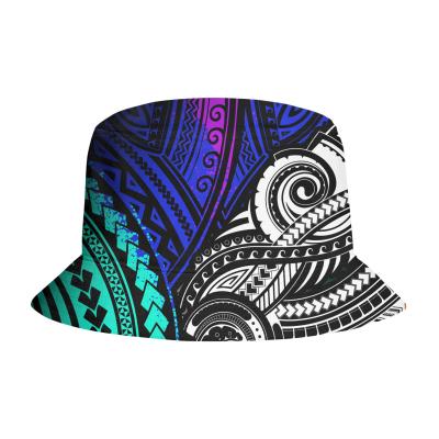 China Polynesian Tribal Hats Design Fisherman Hat Dropshipping Custom Wholesale Striped Dye Printed Striped Polyester Reggae Bucket Hats Tie for sale