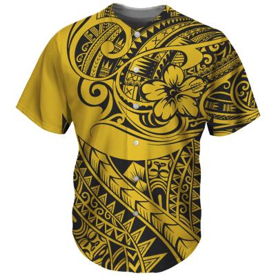 China Wholesale Custom Size Plus Size Plus Size Hibiscus Newest Polynesian Tribal Yellow Tribal Print Design Baseball Tank Top Mens Baseball Apparel for sale