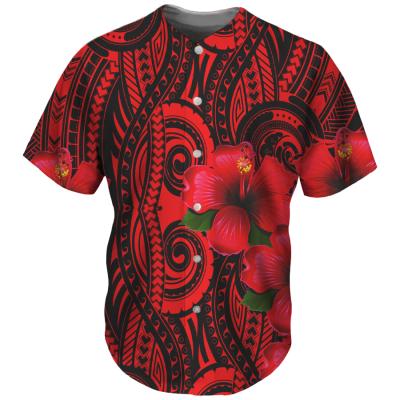 China Wholesale Custom Plus Size Mens Baseball Wear Polynesian Tribal Print Design Hibiscus Uniform Polynesian Tribal Print Design Baseball Tank Tops Casual Red Sportswear for sale