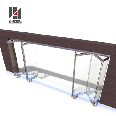 China Modern Bi Folding Design Interior Or Exterior Door , Saving Space Partition Frosted Frameless Tempered Glass Sliding Ing Folding Door for sale