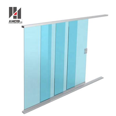 China Sliding Metal Interior Or Exterior Aluminum System S , Modern Design Single Tempered Glass Aluminum Frameless Frosted Sliding Door for sale