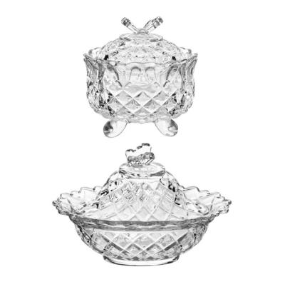 China Cover with hole nordic vintage embossed glass jars with butterfly LIDS and squares for candy jars and household jewelry storage jars for sale