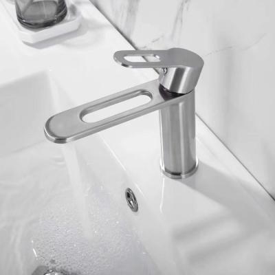 China Metered Faucets 304 Stainless Steel Hot and Cold Single Lever Face Basin Faucet Sink Mixer Tap Basin Faucets Curved Sanitary for sale