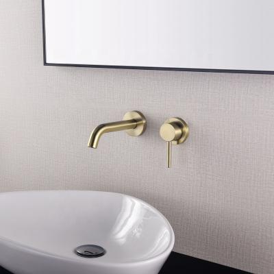 China Metered 304 Stainless Steel Hot Water Faucets In-Wall Basin Faucet Gold Single Lever Mixer Taps and Cold for sale