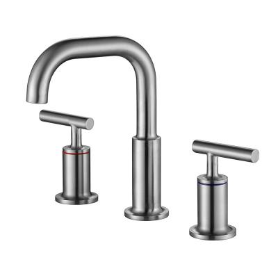 China Contemporary Modern Stainless Steel Gold Bathroom Faucet 3 Hole for sale