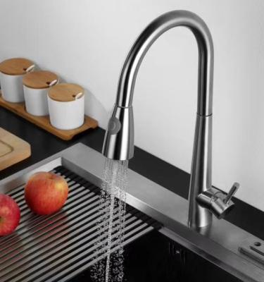 China 304 Stainless Steel Contemporary Hot And Cold Water Hose Pipes For Kitchen Faucet With Pull Out Faucet In Brushed Nickel Color Mixer Tap for sale