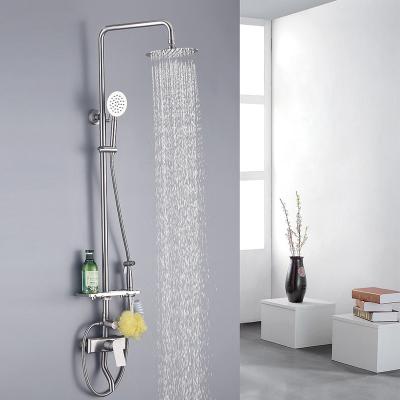 China 304 Stainless Steel Bathroom Bath European Shower Wall Mounted Rain Shower Faucet Slide Bar Set With Shower Gun for sale