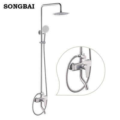 China Without Slide Bar Chrome Finished 304 Stainless Steel Rain Shower Set Mixer Tap Bathroom Shower Faucet Set Wall Mounted Bathroom for sale