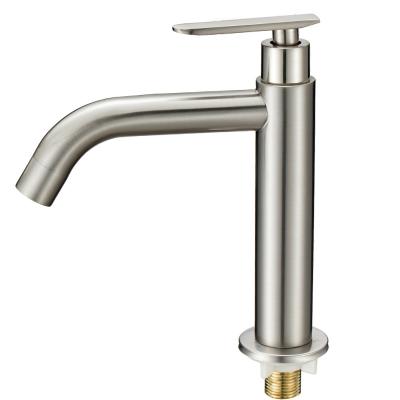 China Metered Faucets Made in 304 Stainless Steel Porcelain Brush Nickel Basin Single Lever Cold Faucet Ceramic Faucet for sale