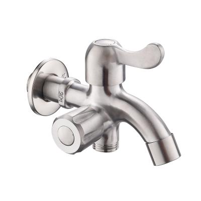 China Basin Swept Handle Shower Faucet Stainless Steel Exterior Wall Mounted 2 Way Dual Bibcock for sale