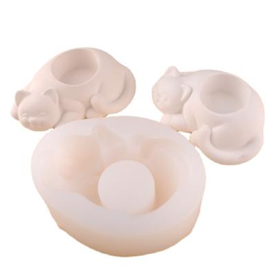 China Sustainable 3d Silicone Fondant Molds Christmas Cake Decorating Tools Cat Candle Holder Silicone Mold for sale