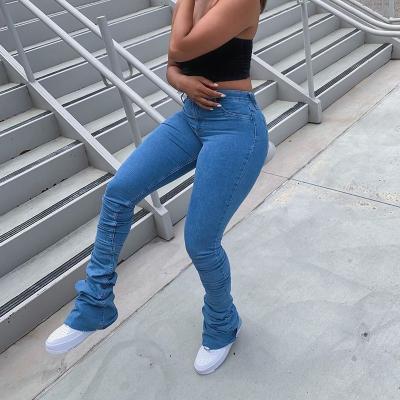 China Fashion Breathable Denim Pants Blue Pocket Bodycon Skinny Casual Stacked Jeans Women for sale