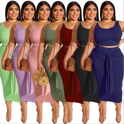 China New breathable sleeveless skirt and top set plus size dress for fat woman for sale